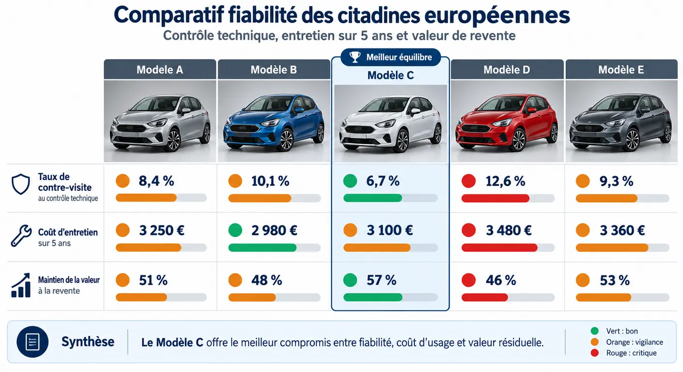 Matrice comparative de fiabilité entre la Hyundai i20 et ses concurrentes du segment B