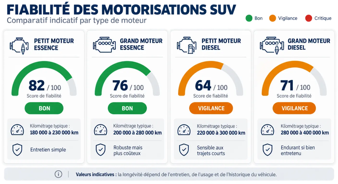Infographie comparative de la fiabilité des quatre motorisations du Hyundai ix35