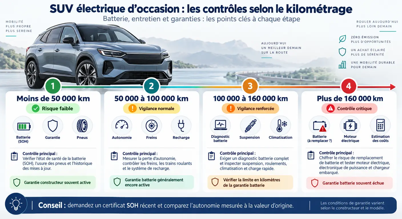 Grille de vigilance du Kona Electric d'occasion par tranche de kilométrage