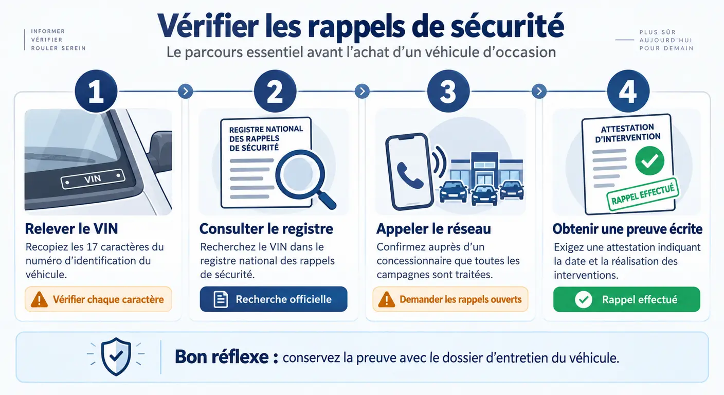 Parcours en quatre étapes pour vérifier que les rappels constructeur d'un Santa Fe d'occasion ont bien été réalisés