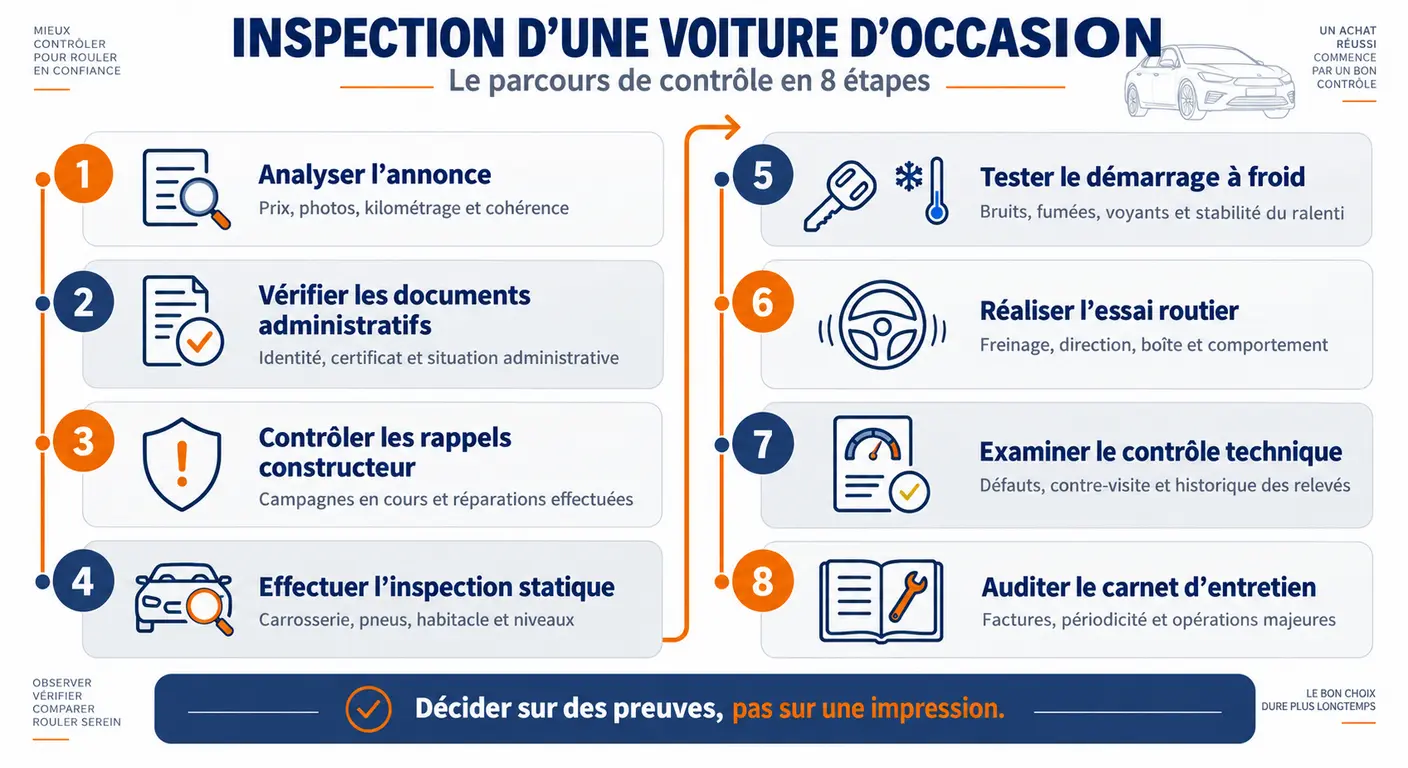 Séquence en huit étapes pour contrôler un Hyundai Santa Fe d'occasion avant l'achat