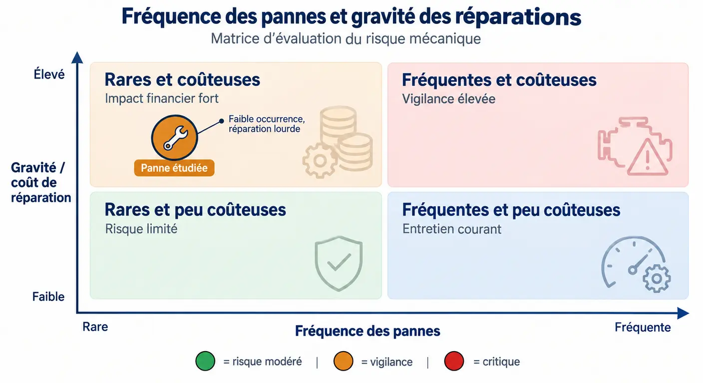 Infographie opposant la fréquence des pannes et leur gravité financière pour lire un score de robustesse