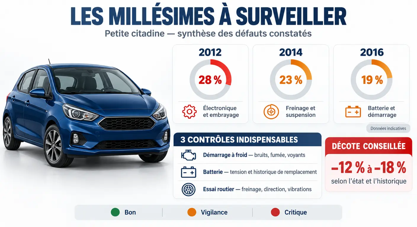 Infographie des millésimes de Kia Picanto à éviter ou à inspecter de près