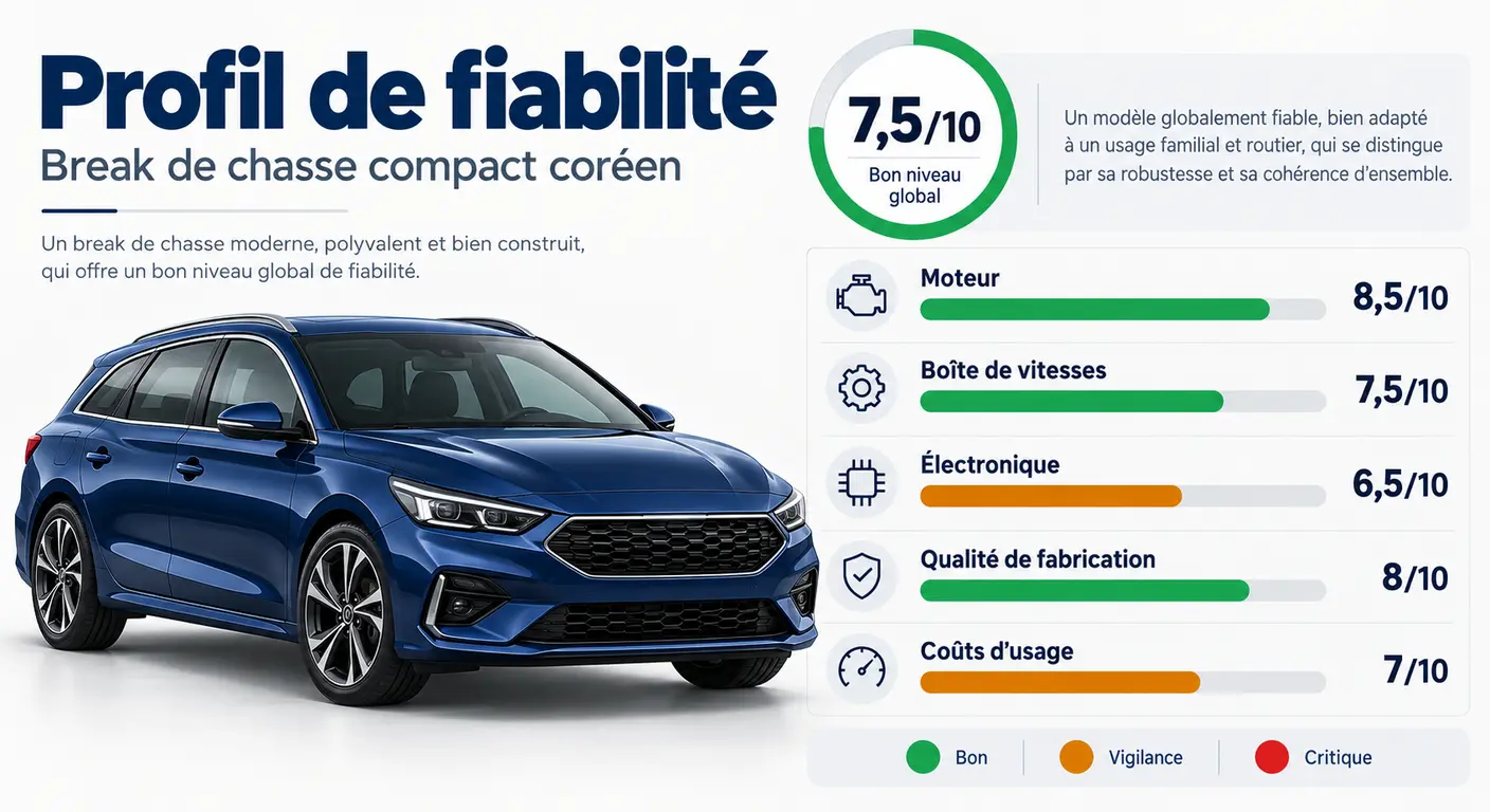 Infographie du profil de fiabilité de la Kia ProCeed en cinq dimensions notées