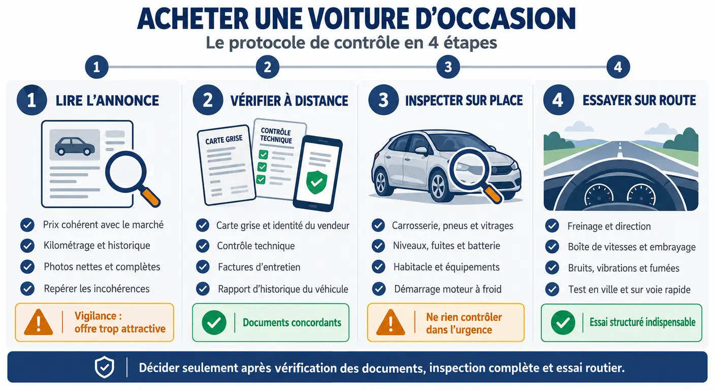Infographie du protocole en quatre étapes pour acheter une Kia ProCeed d'occasion