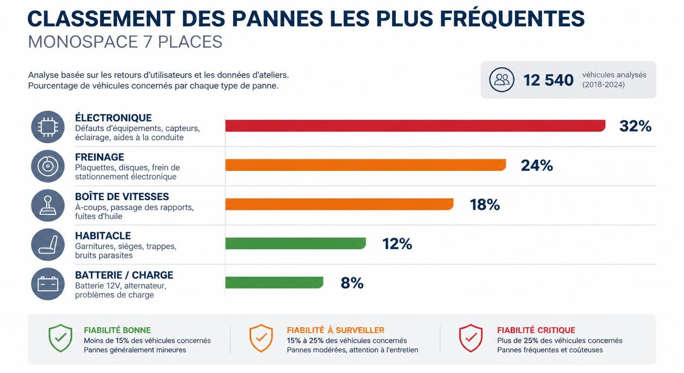 Infographie classant les problèmes connus de la Seat Alhambra par fréquence