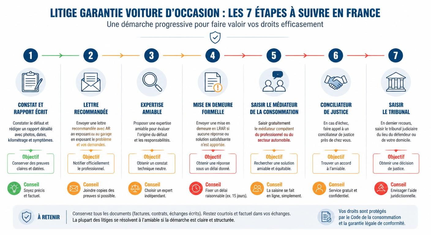 Procedure pas-a-pas pour faire jouer une garantie voiture d'occasion