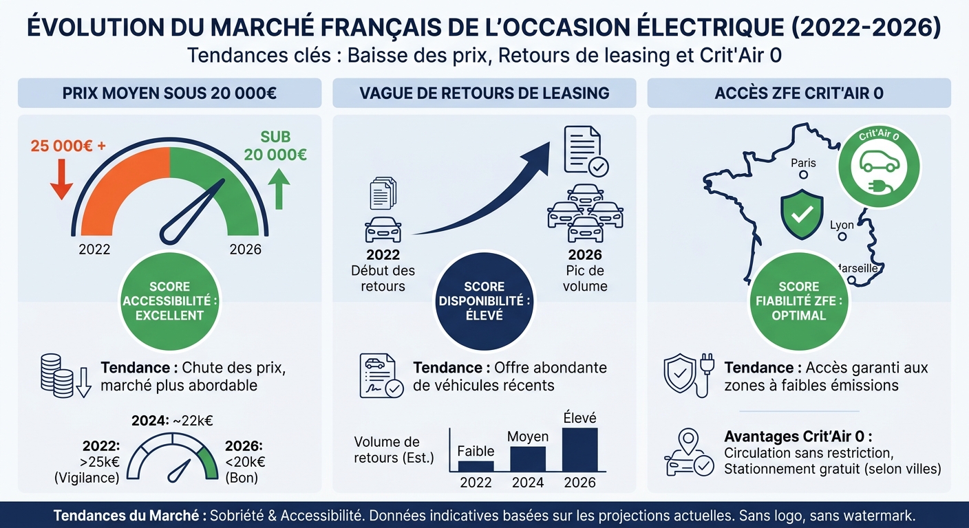 Infographie évolution du marché VE occasion en France 2022-2026