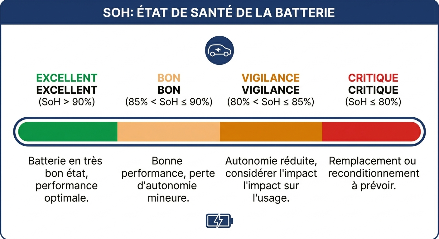 Infographie des seuils de SoH pour une batterie de VE occasion