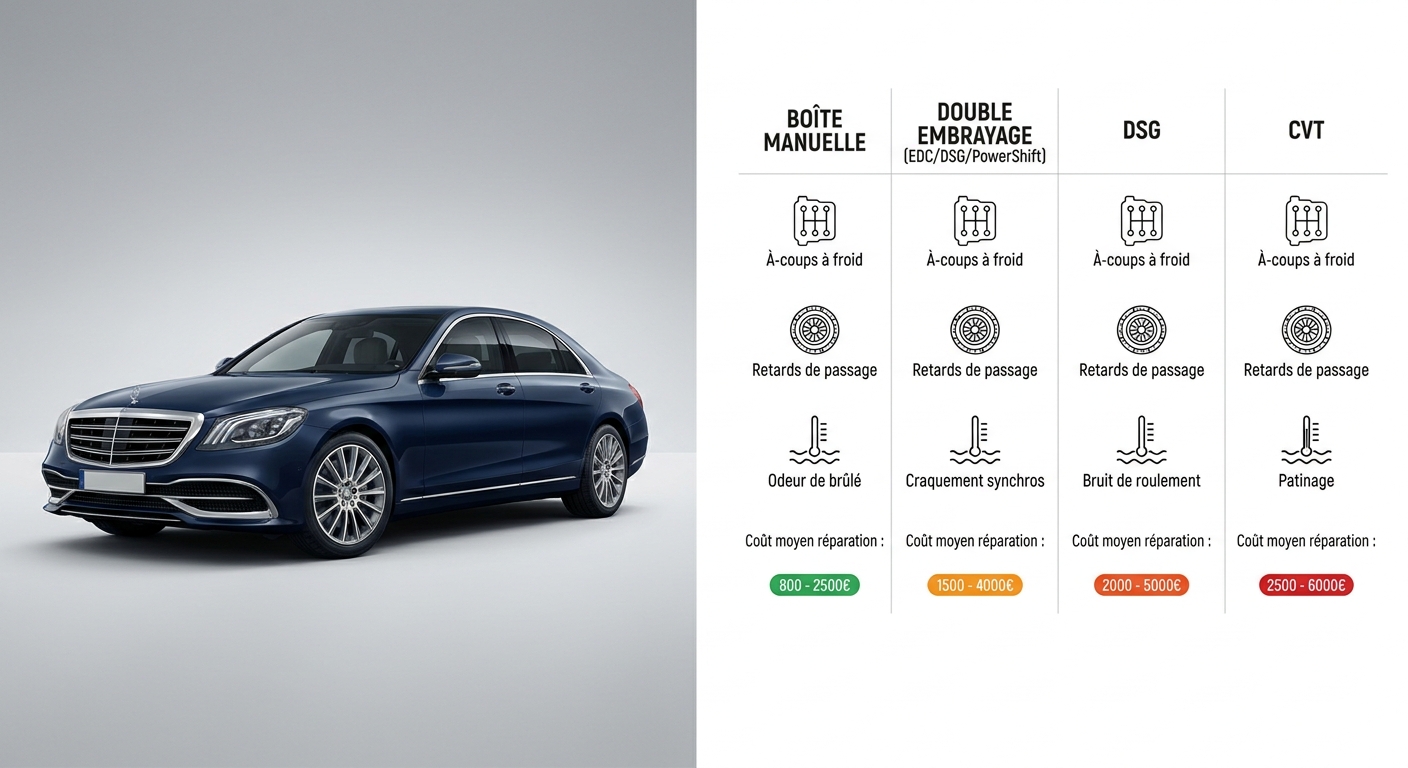 Comparatif des defauts frequents par type de boite de vitesses sur voiture d'occasion