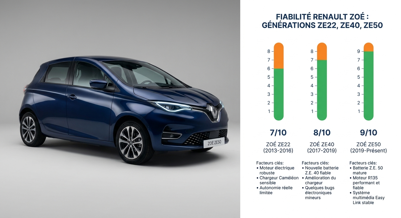Infographie score de fiabilité par génération de Renault Zoé occasion