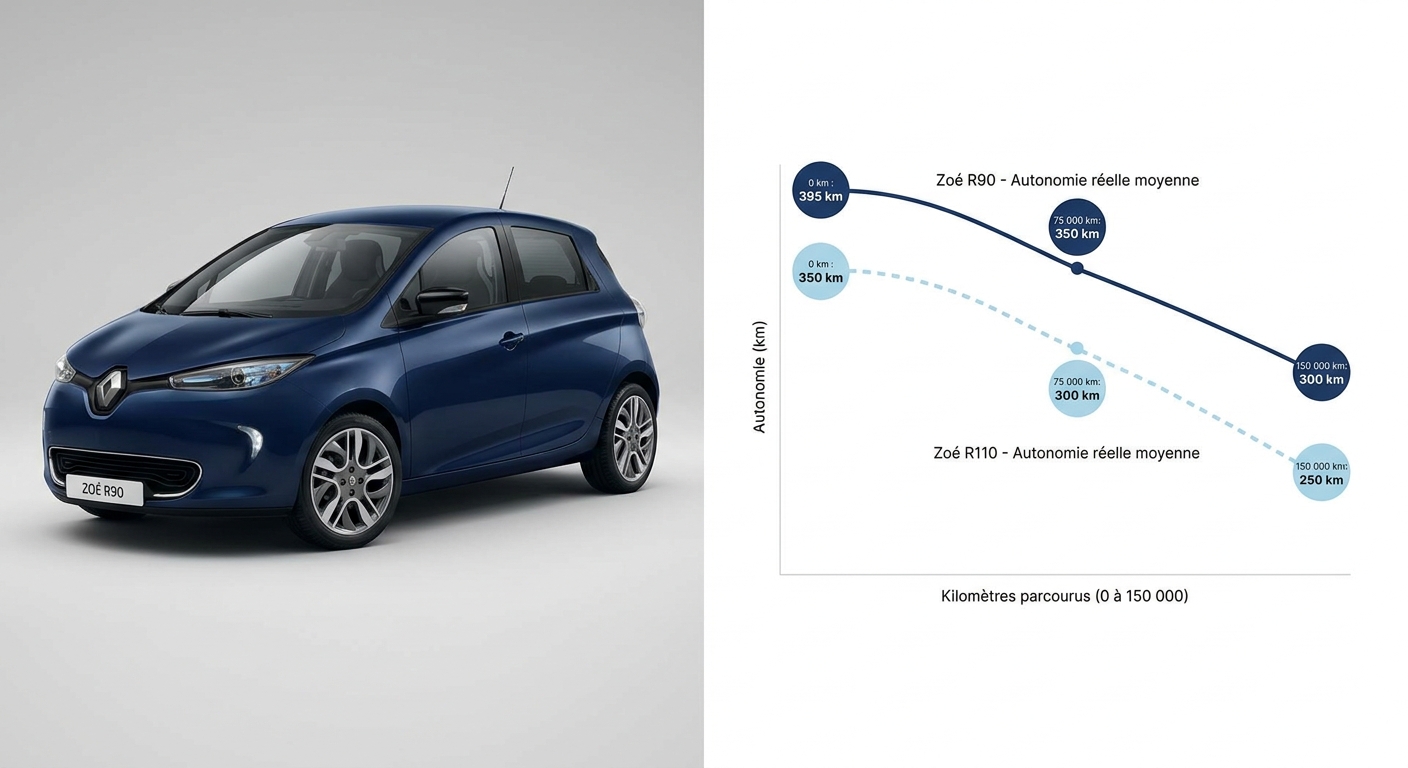Infographie évolution autonomie réelle Renault Zoé ZE40 R90 versus R110