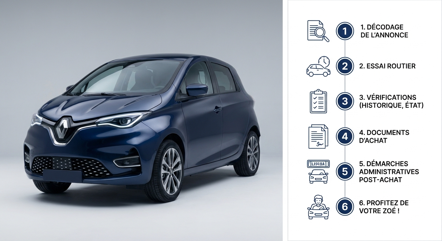 Infographie processus d'achat d'une Renault Zoé occasion en six étapes