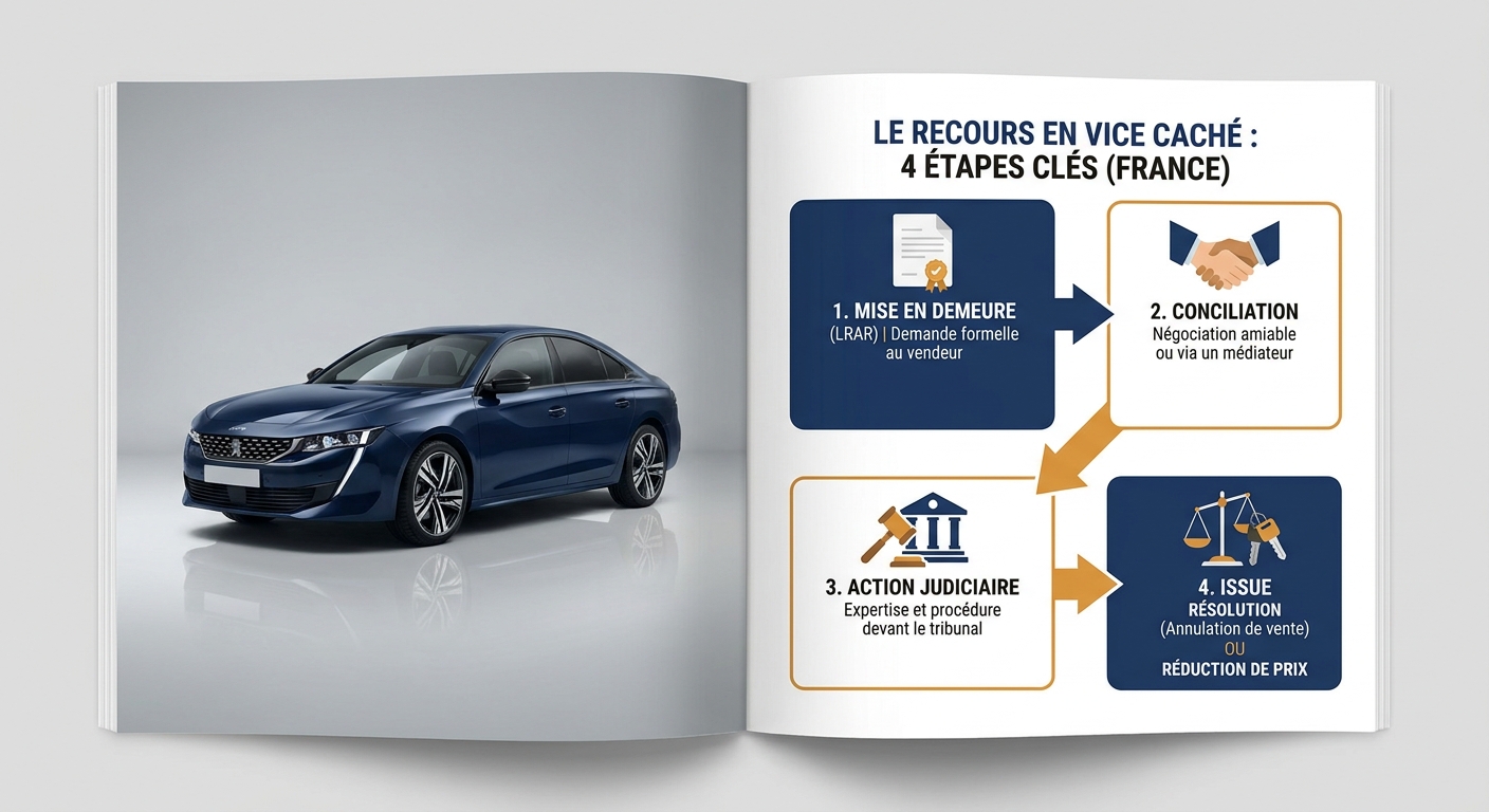 Infographie des étapes du recours en vice caché auto